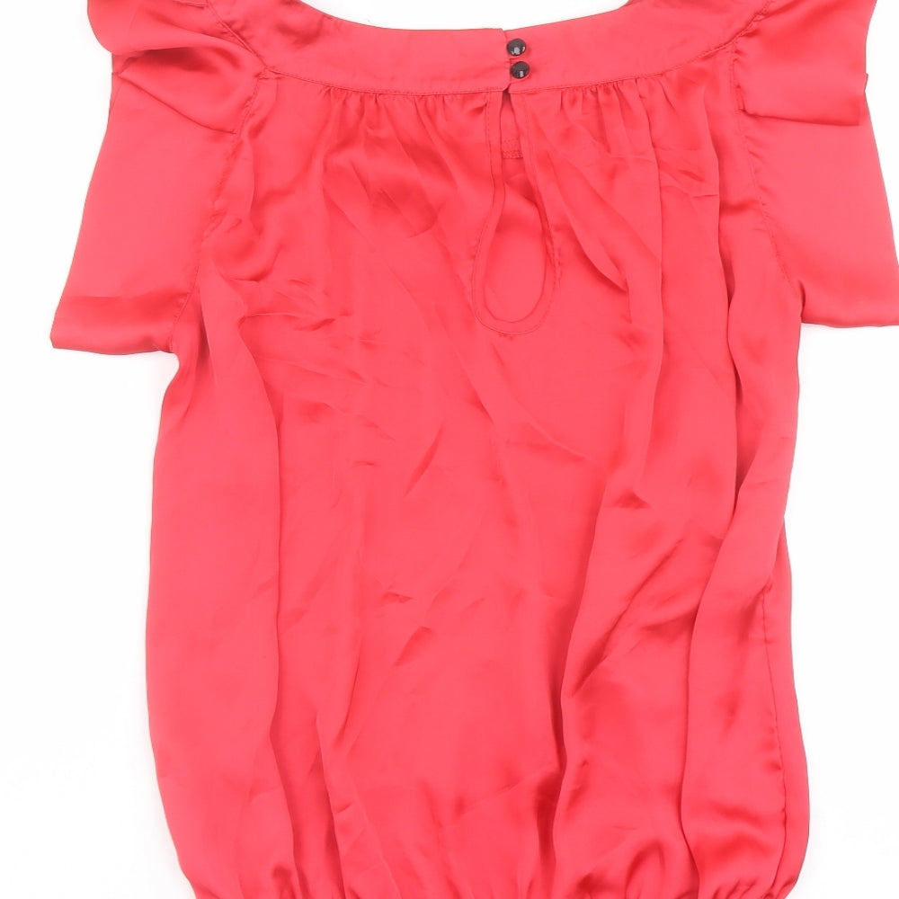 River Island Womens Red Polyester Basic Blouse Size 10 Boat Neck