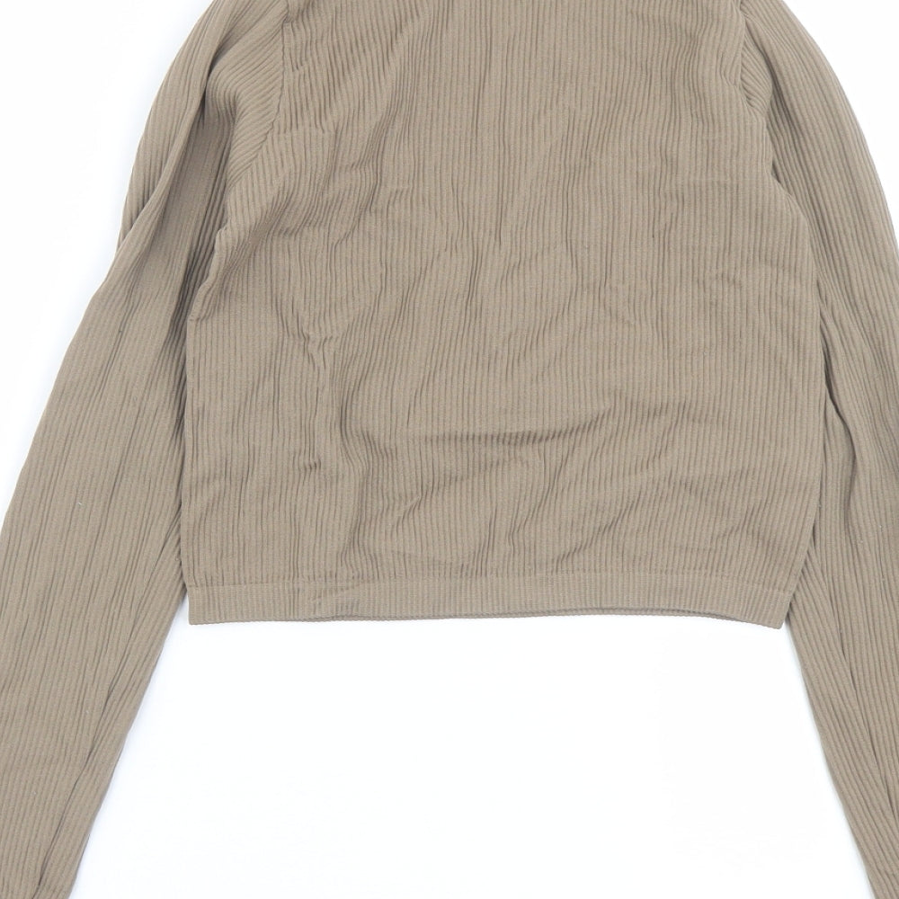 Stradivarius Womens Beige Nylon Cropped T-Shirt Size XS V-Neck