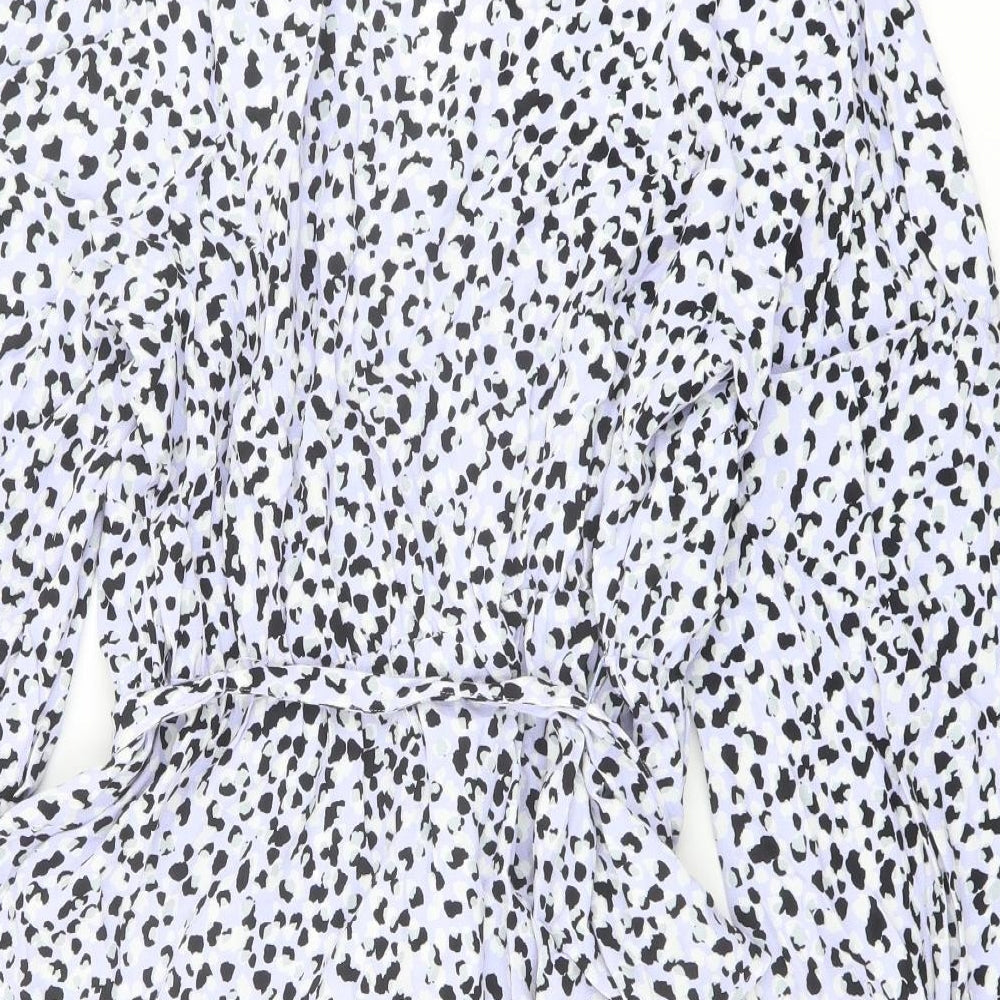 Marks & Spencer Womens Purple Animal Print Viscose Basic Blouse Size 16 V-Neck - Leopard Print