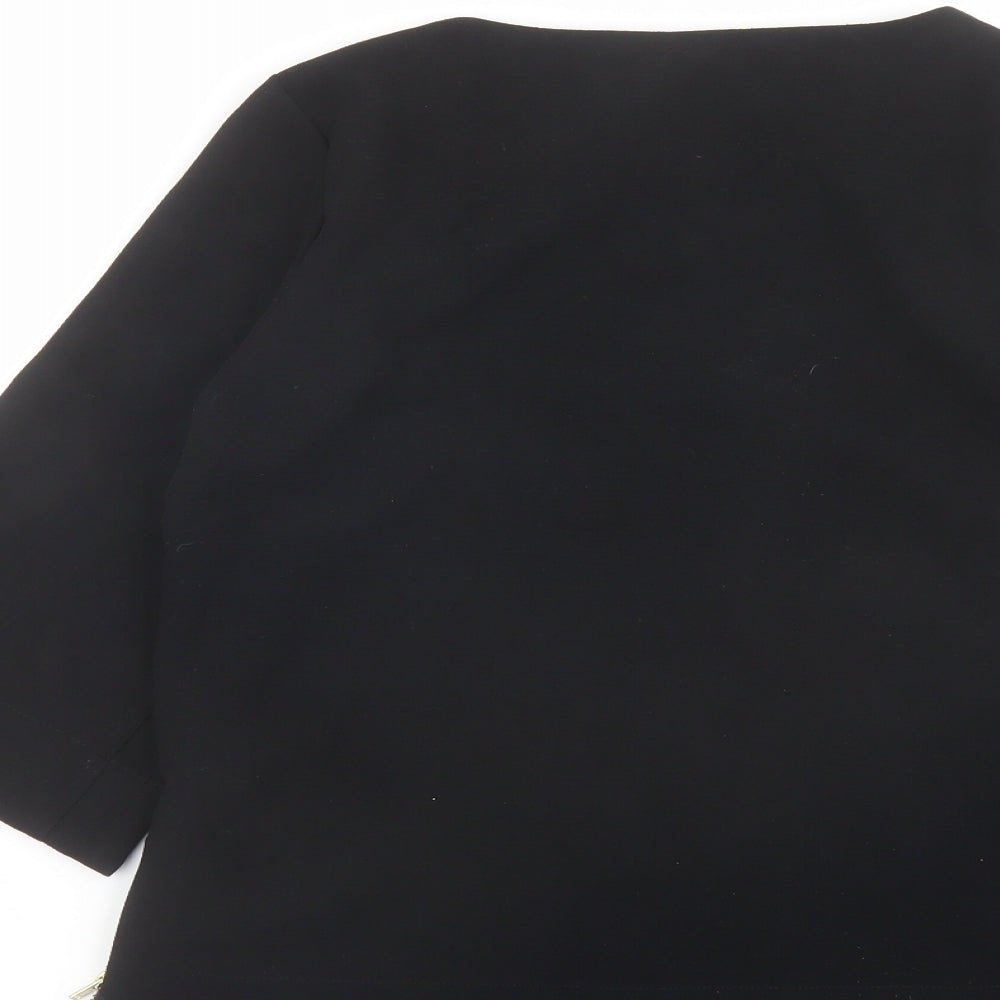 Warehouse Womens Black Polyester Basic Blouse Size 8 Round Neck