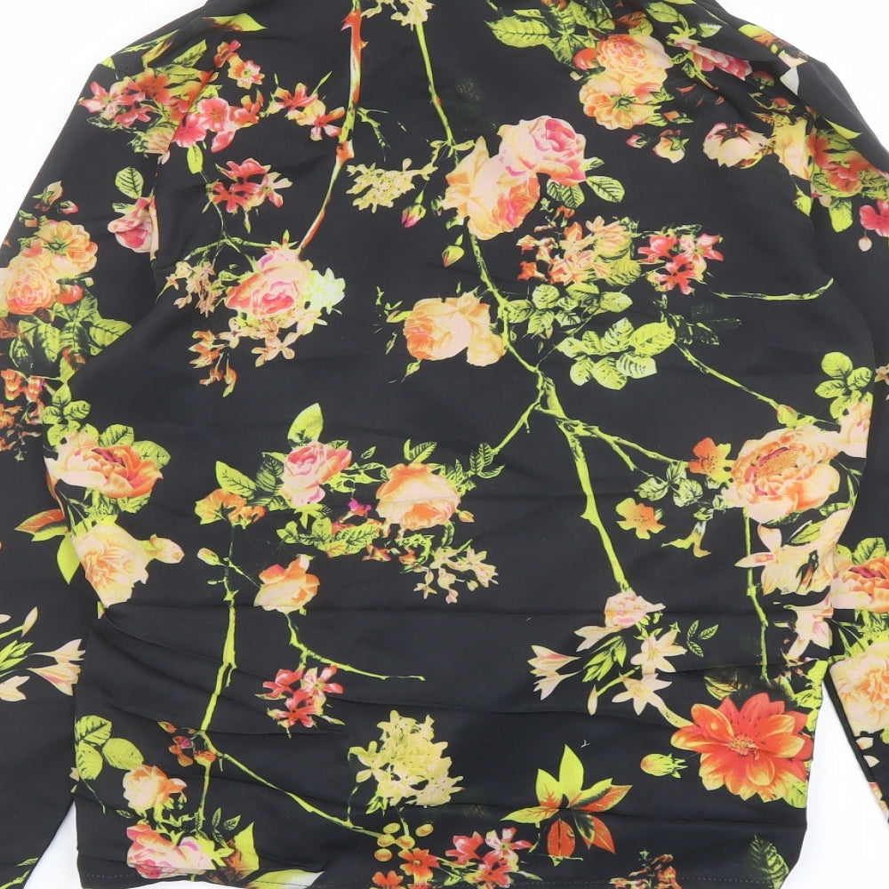 Unique 21 Womens Black Floral Polyester Wrap Blouse Size 6 Collared