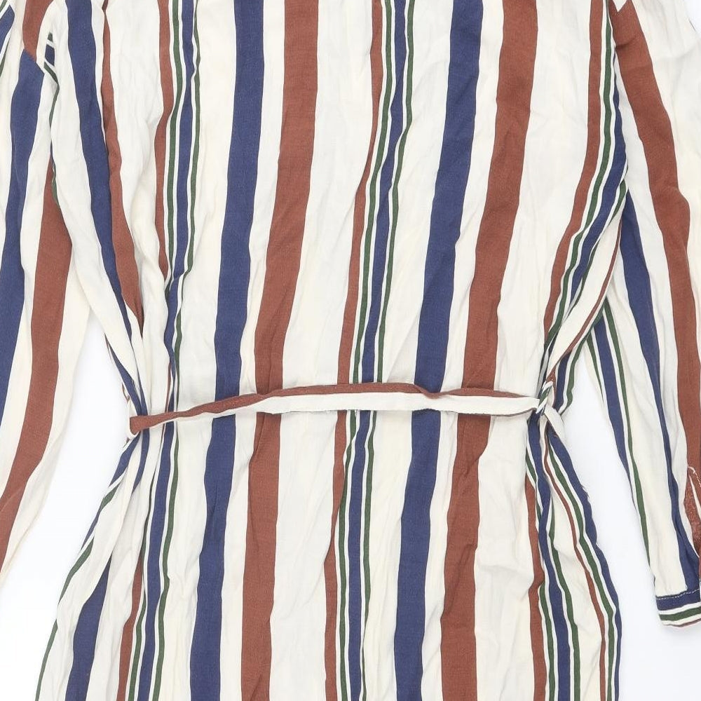 Topshop Womens Multicoloured Striped Viscose Shirt Dress Size 8 Collared Button