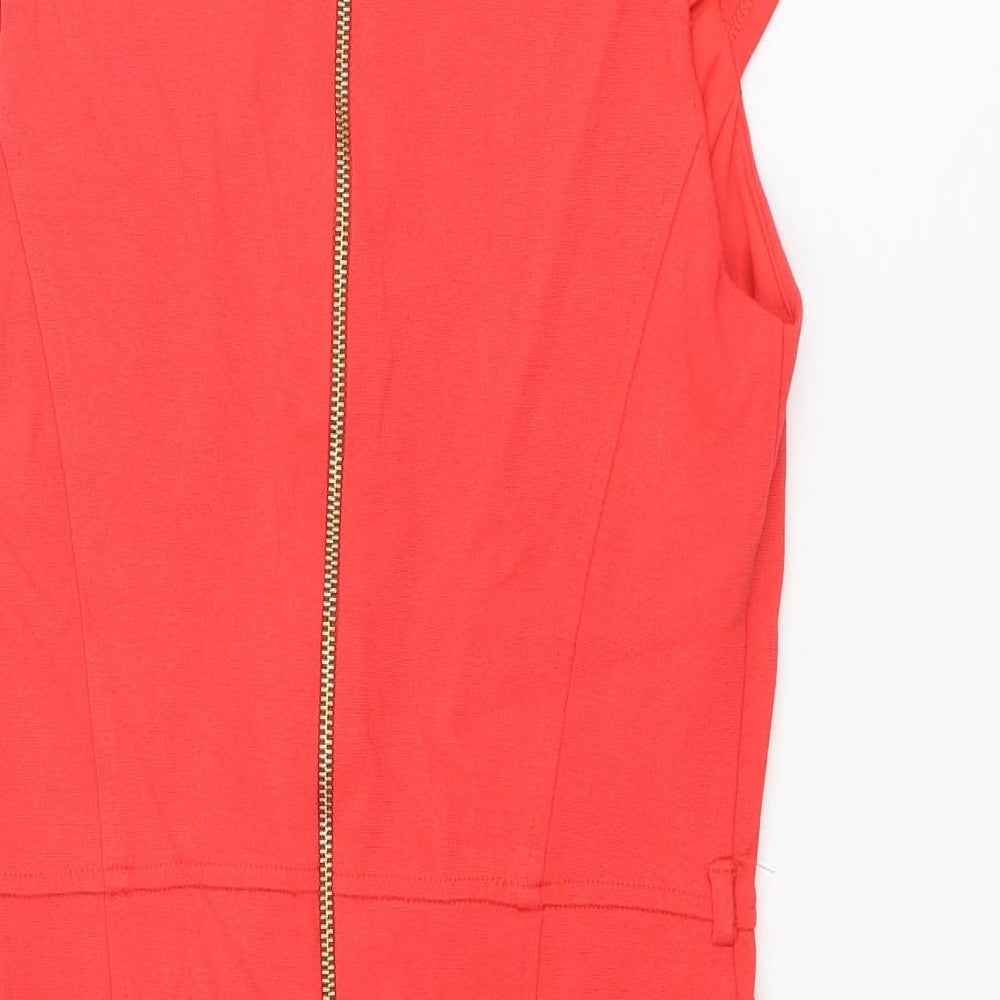 River Island Womens Red Viscose Shift Size 12 V-Neck Zip