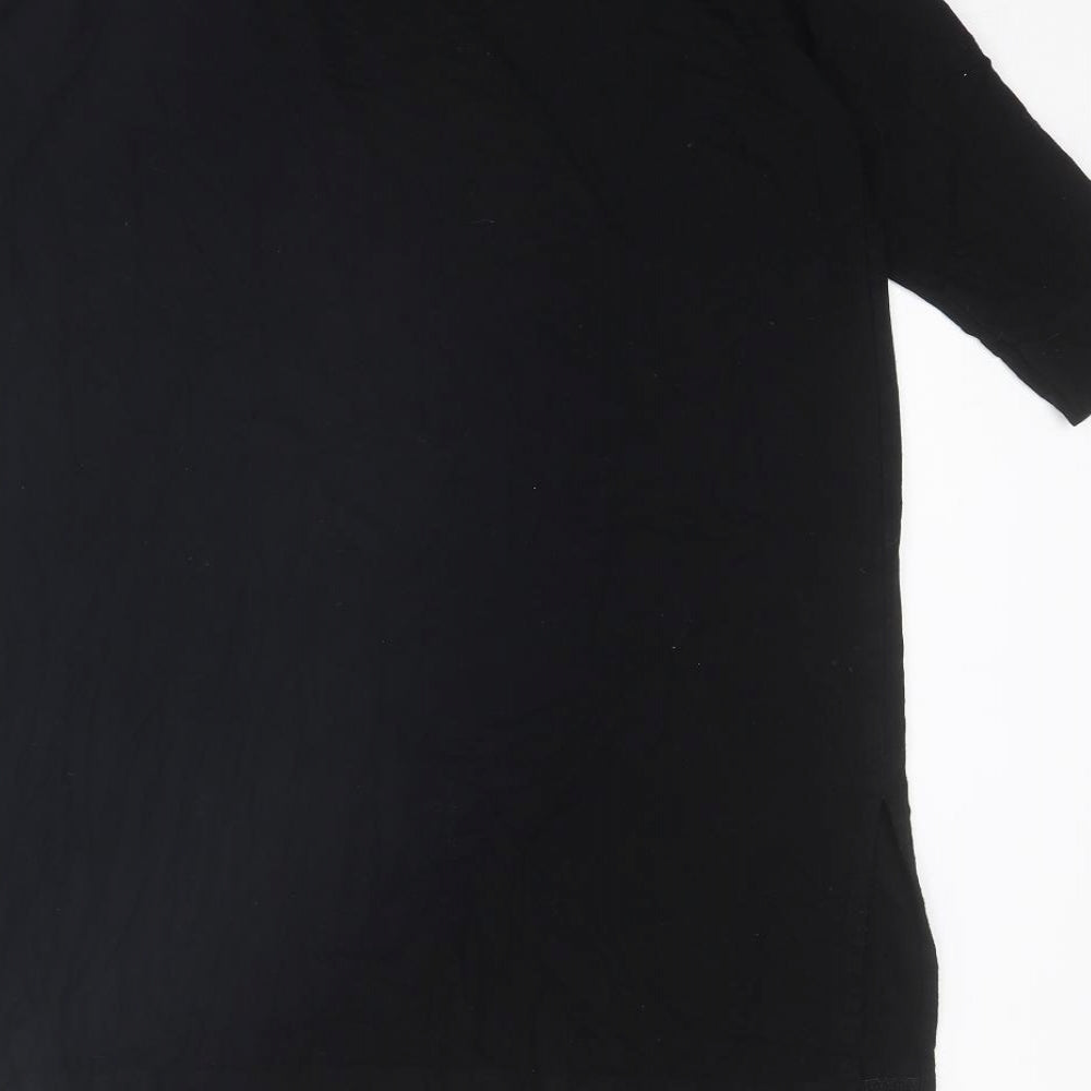 Peruvian Connection Womens Black Viscose Basic T-Shirt Size XS Round Neck - Side Slits