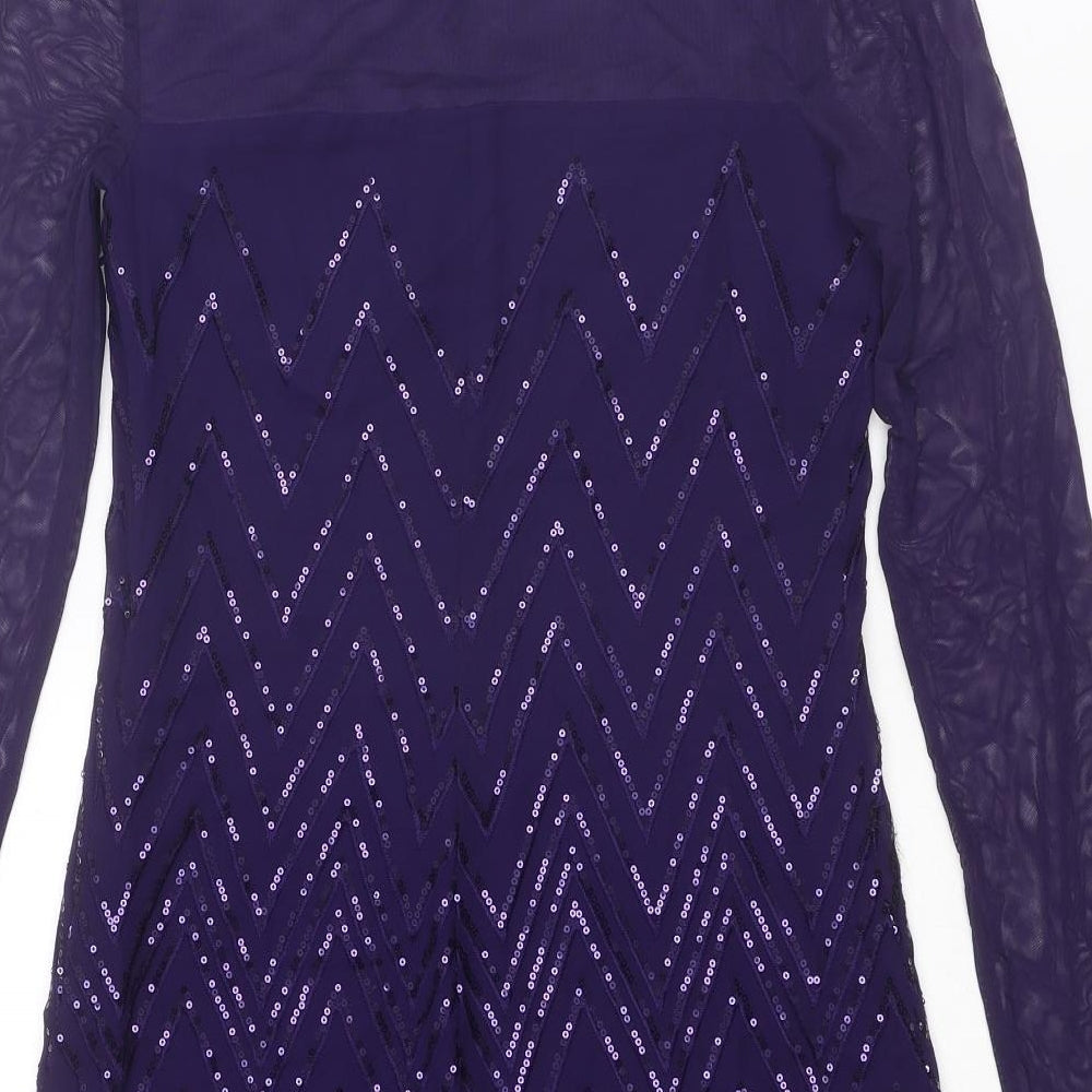 Principles Womens Purple Geometric Polyester Shift Size 8 Boat Neck Zip