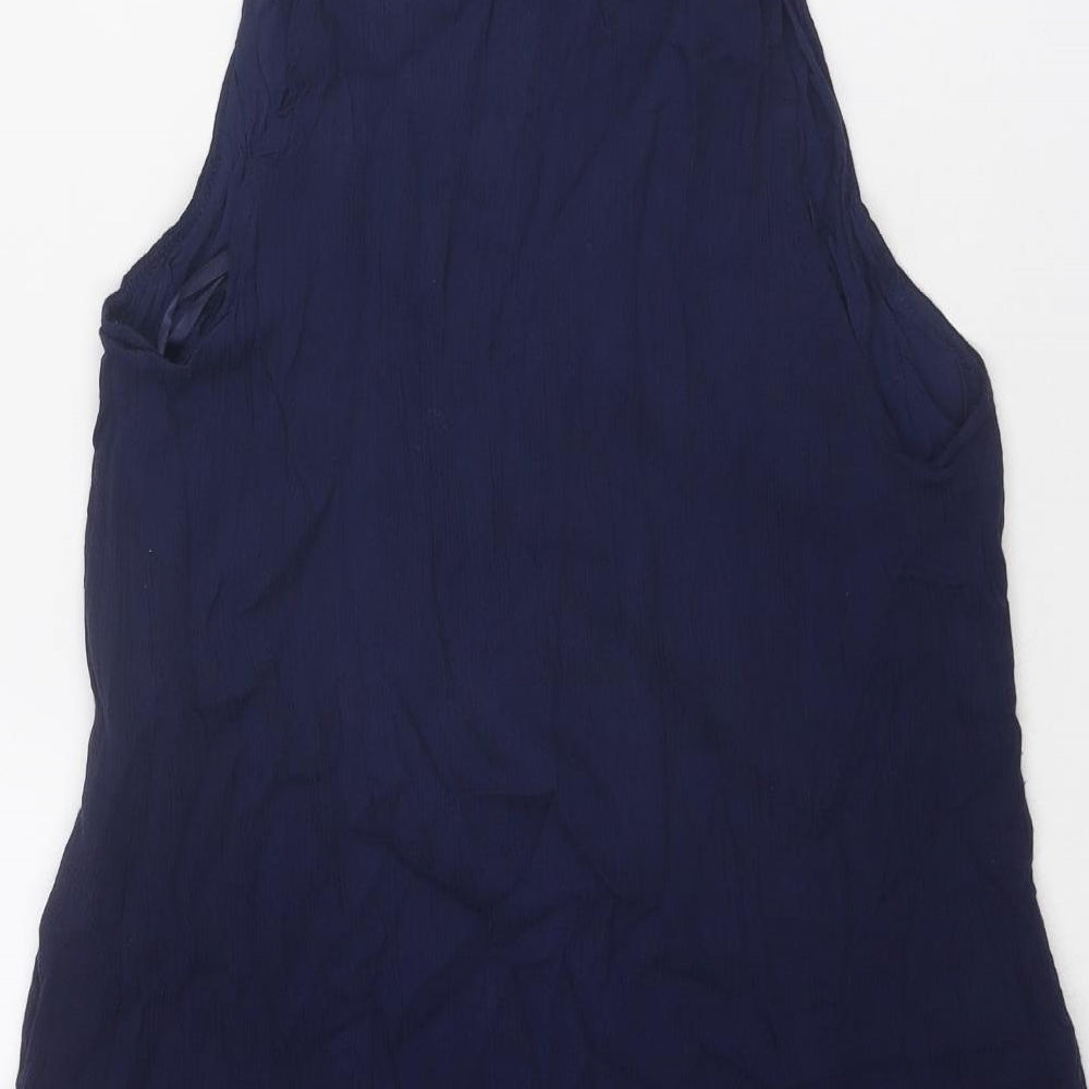 Quiz Womens Blue Cotton Tank Dress Size S Round Neck Tie - Size S-M