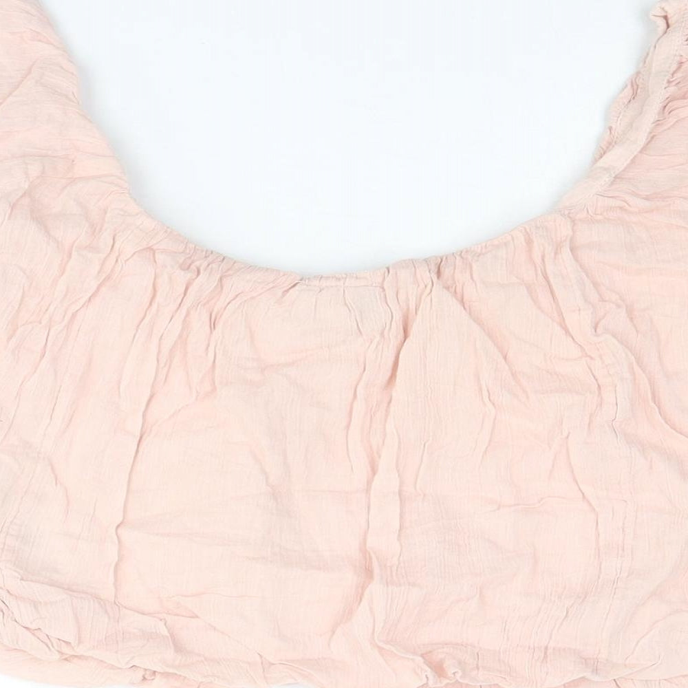 ASOS Womens Pink Cotton Cropped Blouse Size 6 Round Neck
