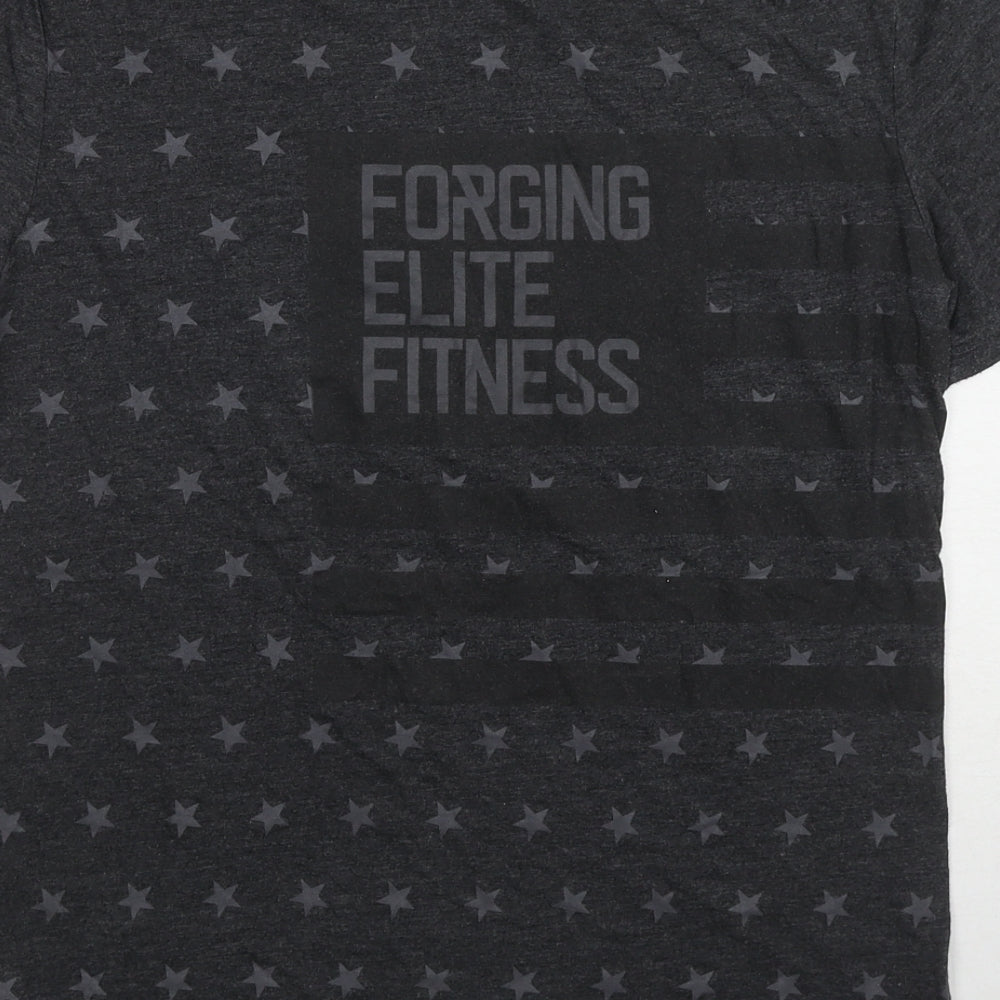 Reebok Mens Grey Geometric Polyester T-Shirt Size S Round Neck - Star pattern