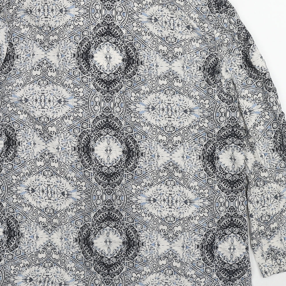 New Look Womens Grey Geometric Viscose Kimono Blouse Size 10 V-Neck