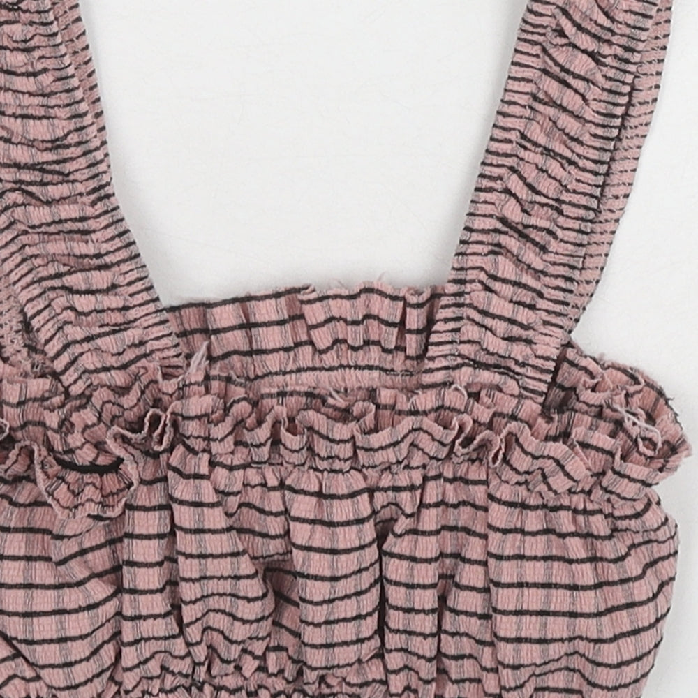 Topshop Womens Pink Striped Polyester Cropped Tank Size 6 Square Neck