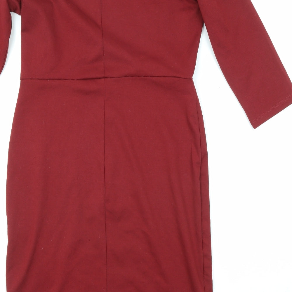 Brand and care label for Only women’s red polyester a-line, size L, crew neck pullover