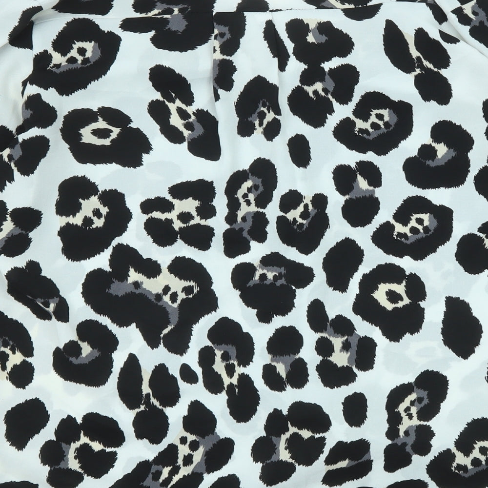 Voyelles Womens Ivory Animal Print Polyester Basic Button-Up Size S Collared - Leopard Print