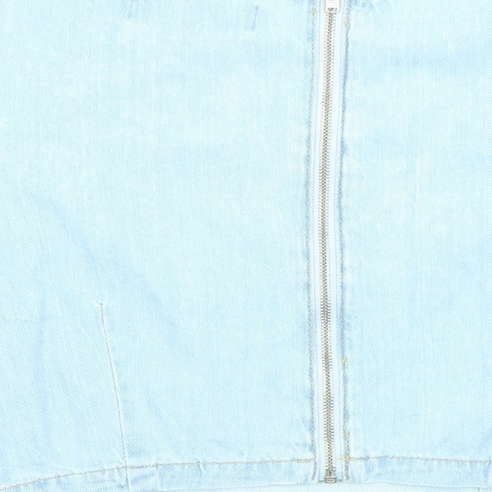 New Look Womens Blue Cotton Basic Blouse Size 12 Round Neck