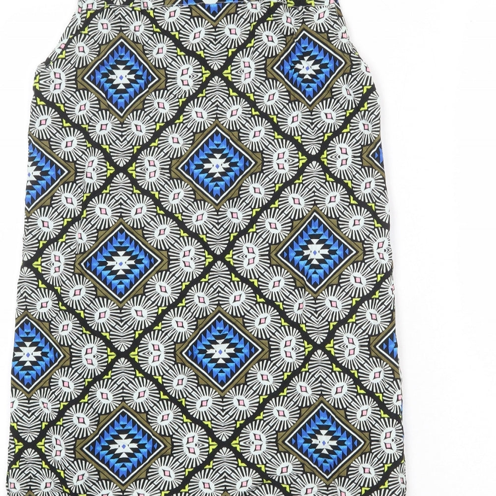 Daisy Street Womens Multicoloured Geometric Viscose Shift Size 8 Collared Button