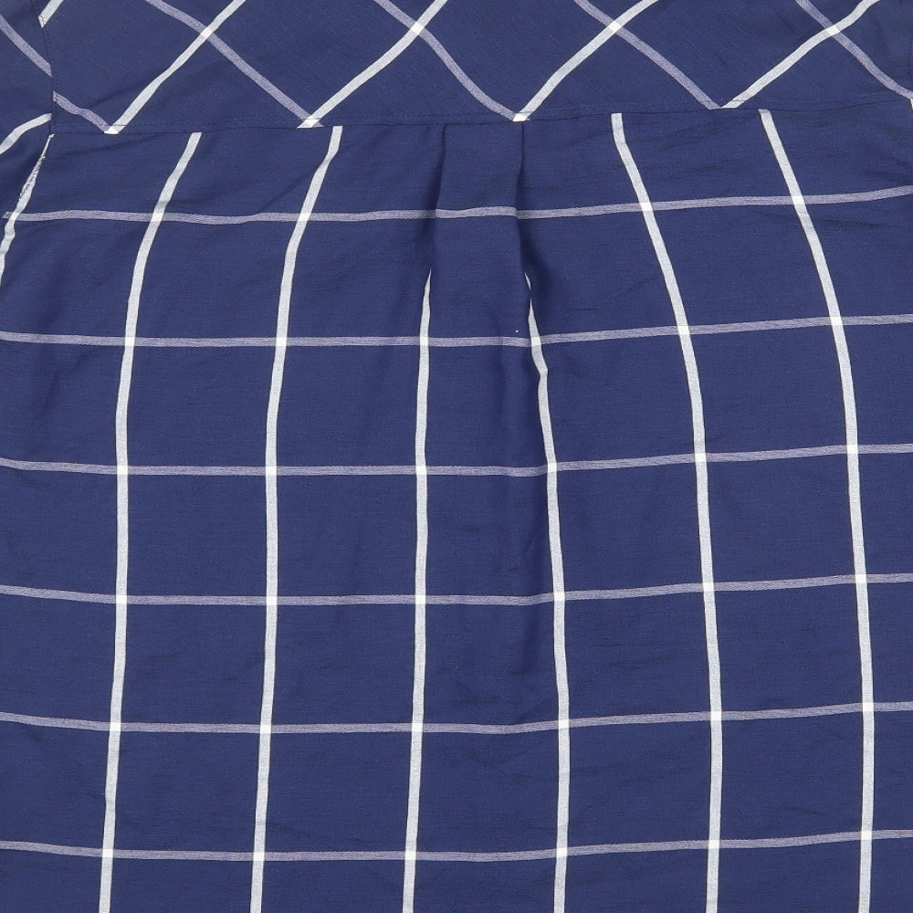 Marks & Spencer Womens Blue Check Viscose Basic Button-Up Size 14 Collared