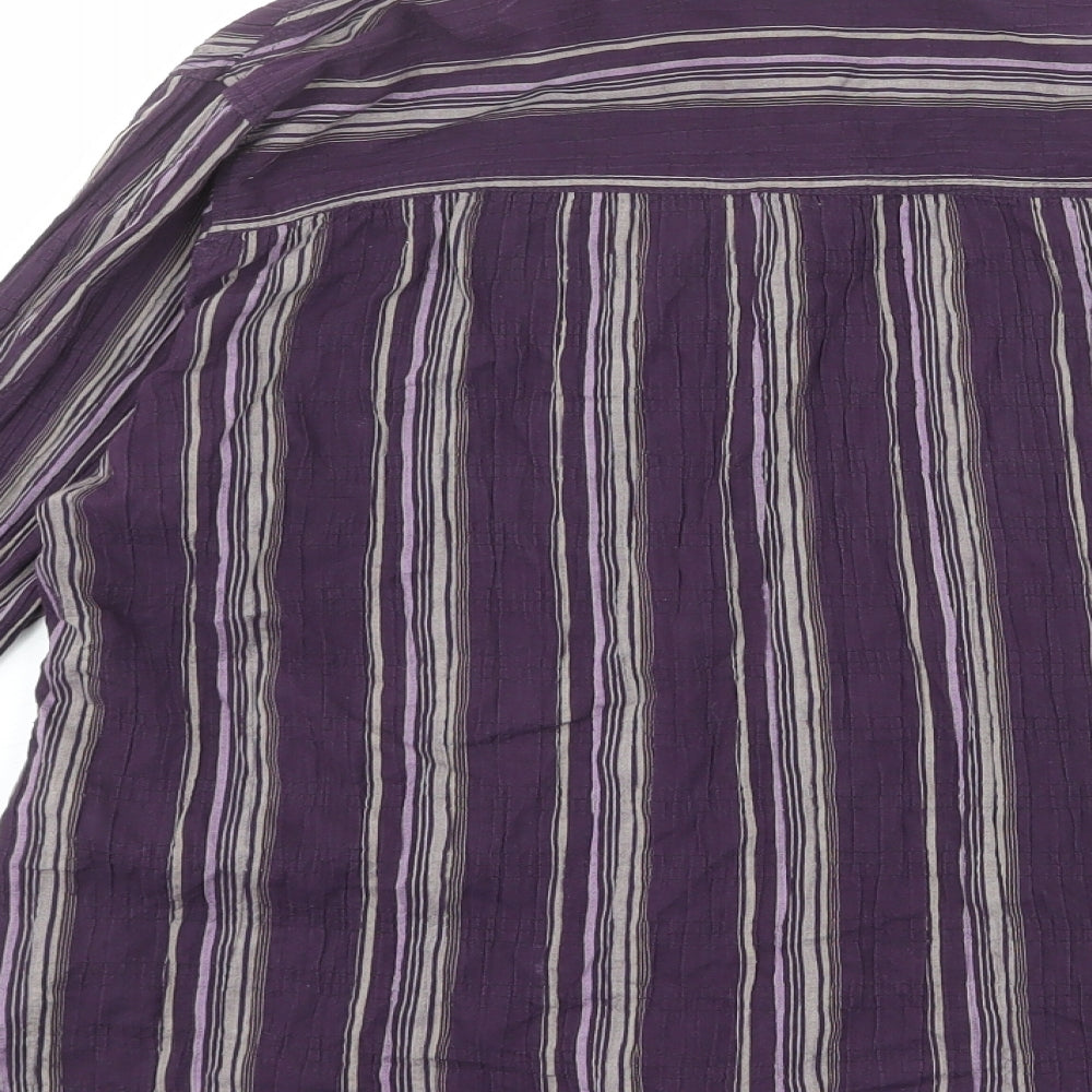 Marks & Spencer Womens Purple Striped Cotton Basic Button-Up Size 12 Collared