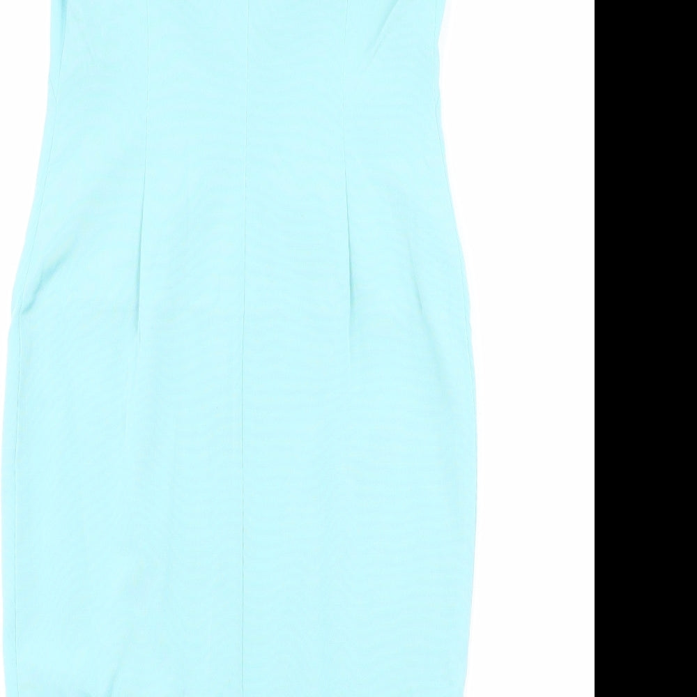 Per Una Womens Blue Acetate Shift Size 8 Round Neck Zip