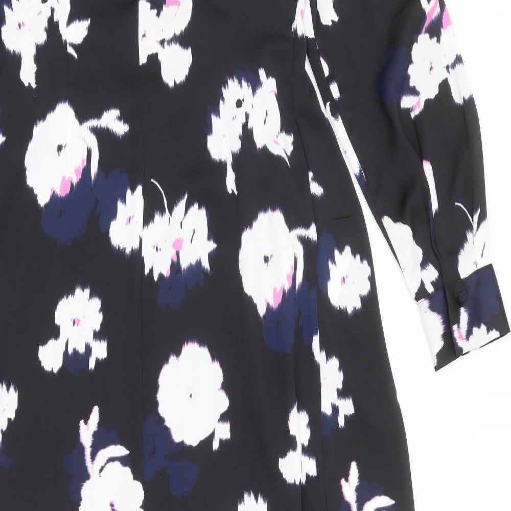 Marks & Spencer Womens Black Floral Polyester A-Line Size 8 V-Neck Zip