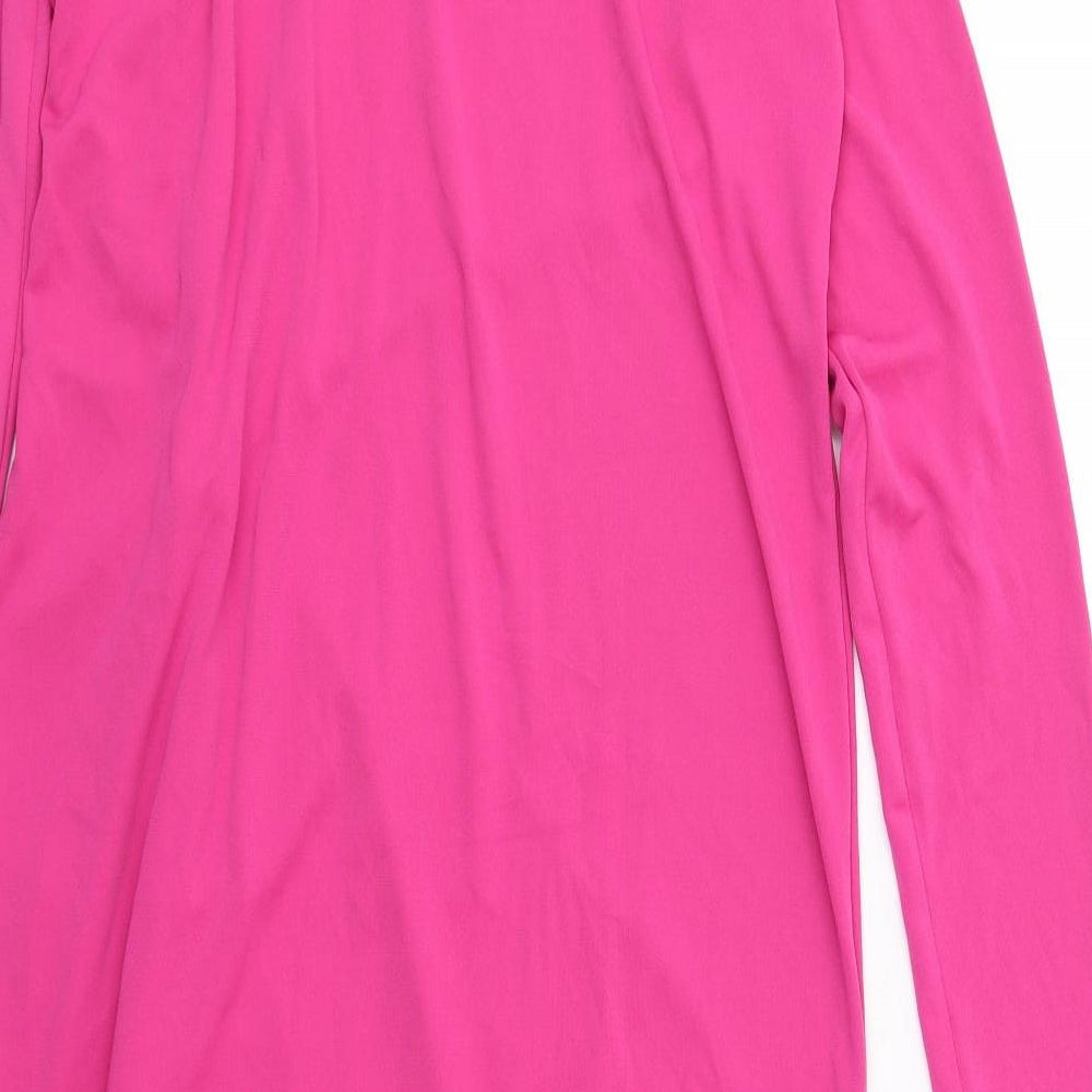 Zara Womens Pink Polyester Sheath Size S Round Neck Pullover - Front Detail