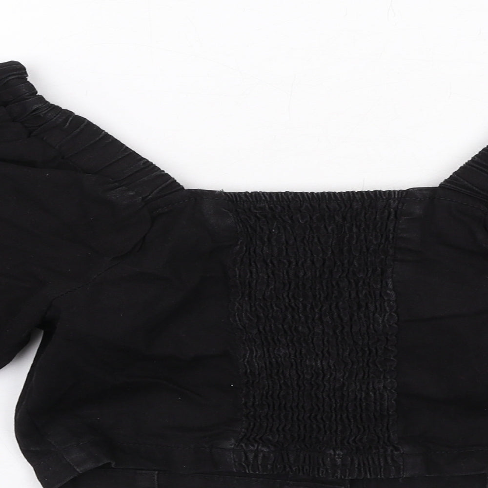 New Look Womens Black Cotton Cropped Blouse Size 6 Square Neck