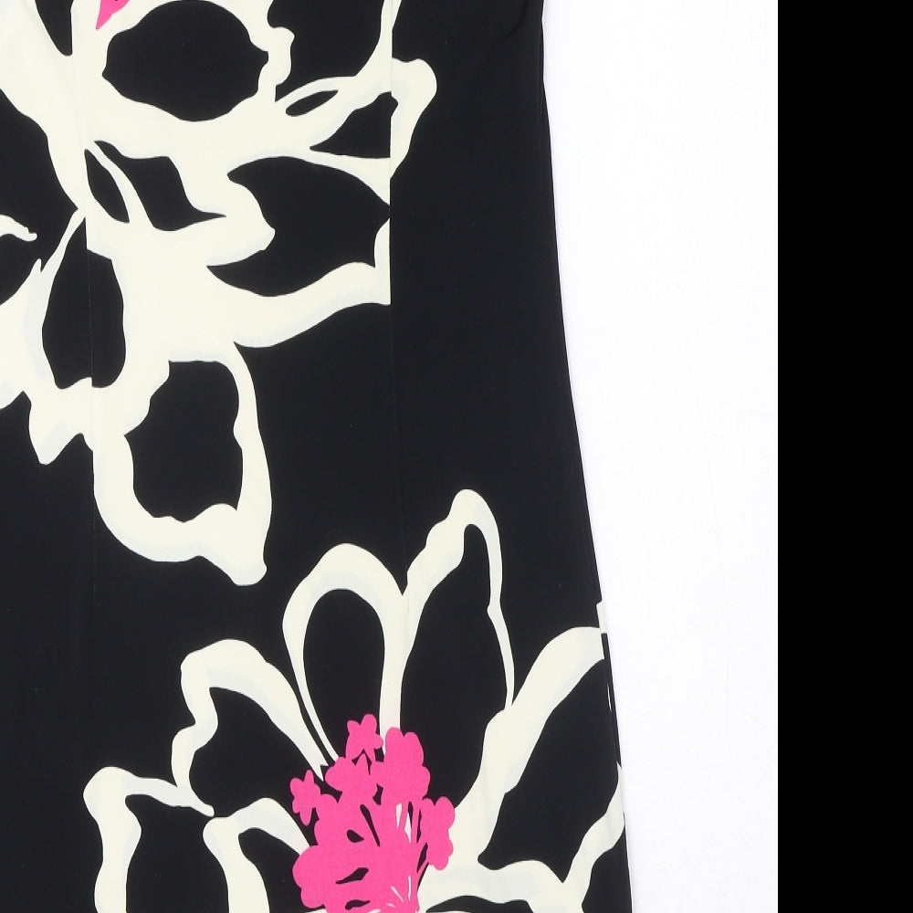 London Times Womens Black Floral Polyester Shift Size 6 Round Neck Pullover