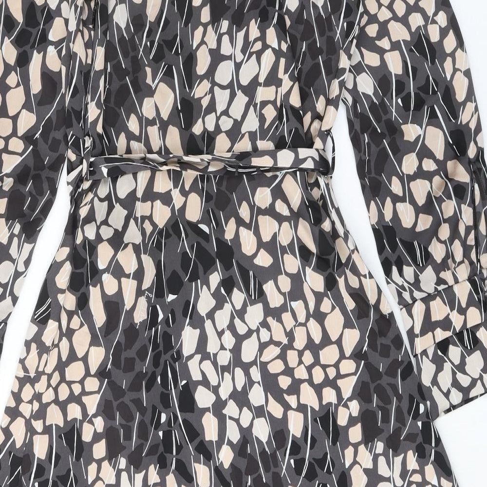 H&M Womens Grey Geometric Polyester A-Line Size 8 V-Neck Zip