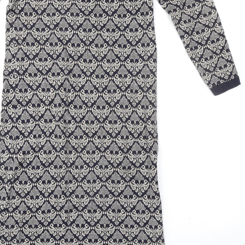 Monsoon Womens Blue Geometric 100% Cotton Sheath Size S Boat Neck Pullover
