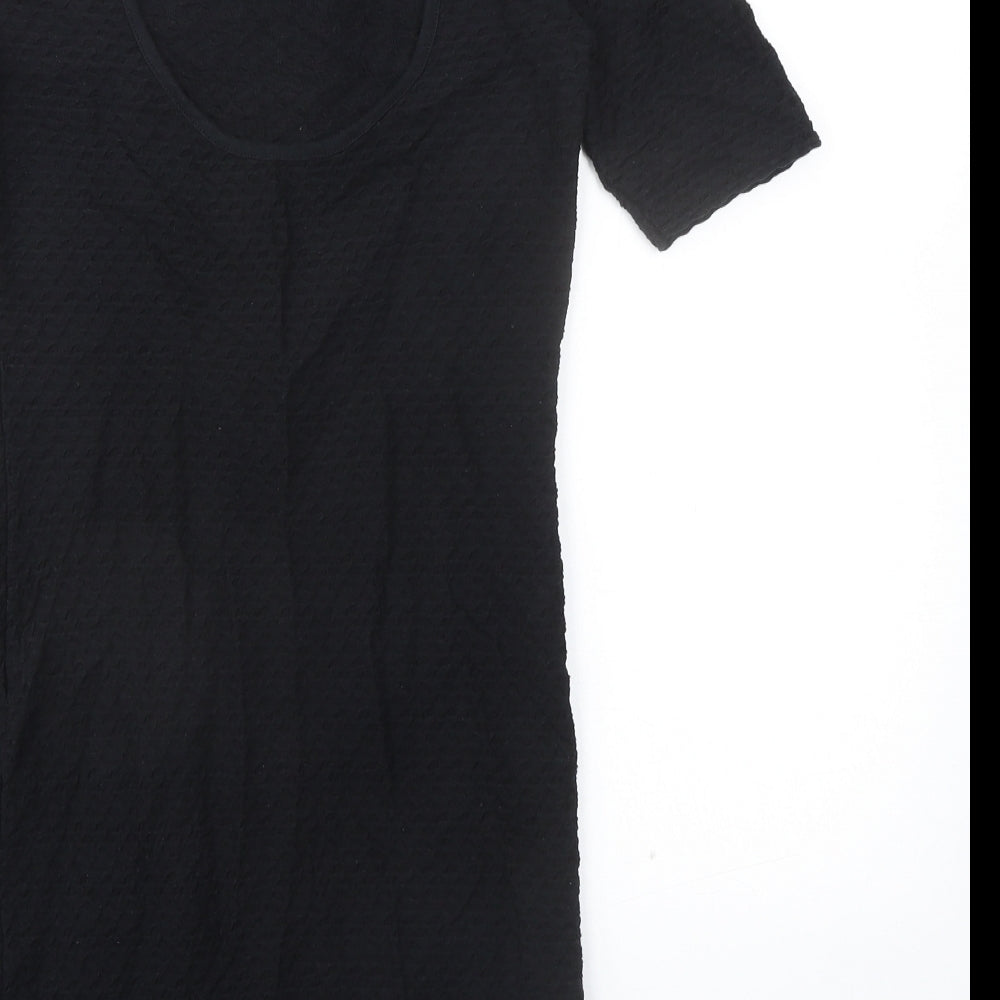 Topshop Womens Black Cotton Shift Size 12 Mock Neck Button
