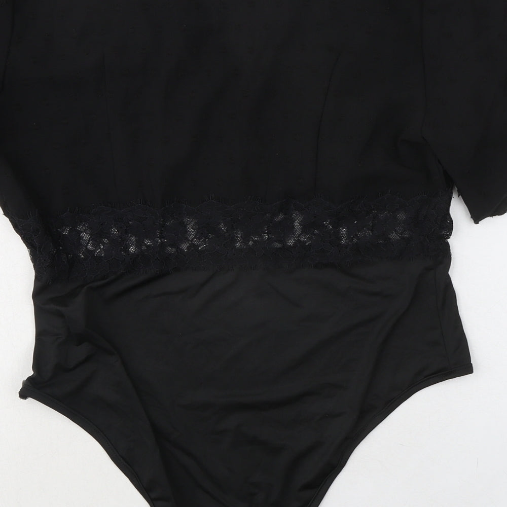 Greathe Womens Black Polyester Bodysuit One-Piece Size L Zip