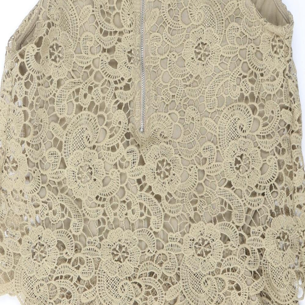 Rebellion Womens Beige Floral Polyester Shift Size M Round Neck Zip