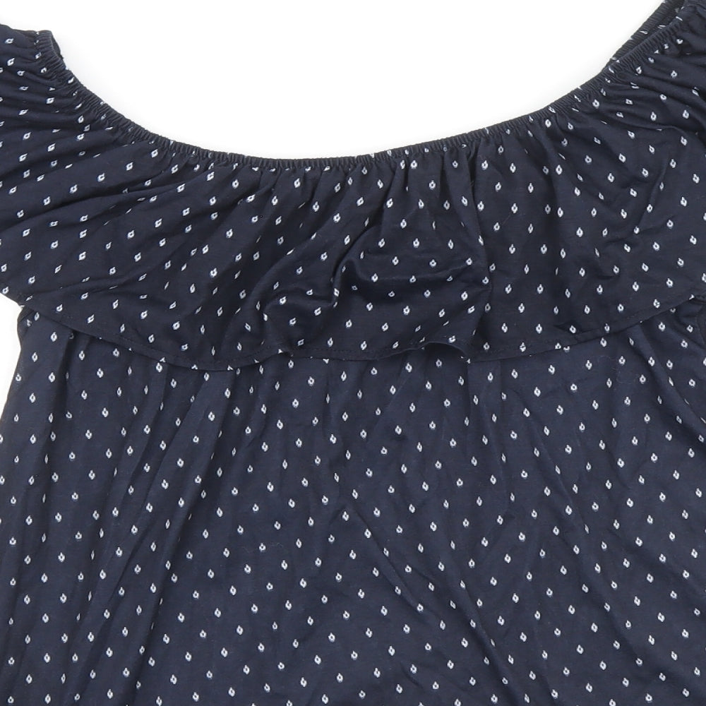 H&M Womens Blue Geometric Polyester Basic Blouse Size S Boat Neck