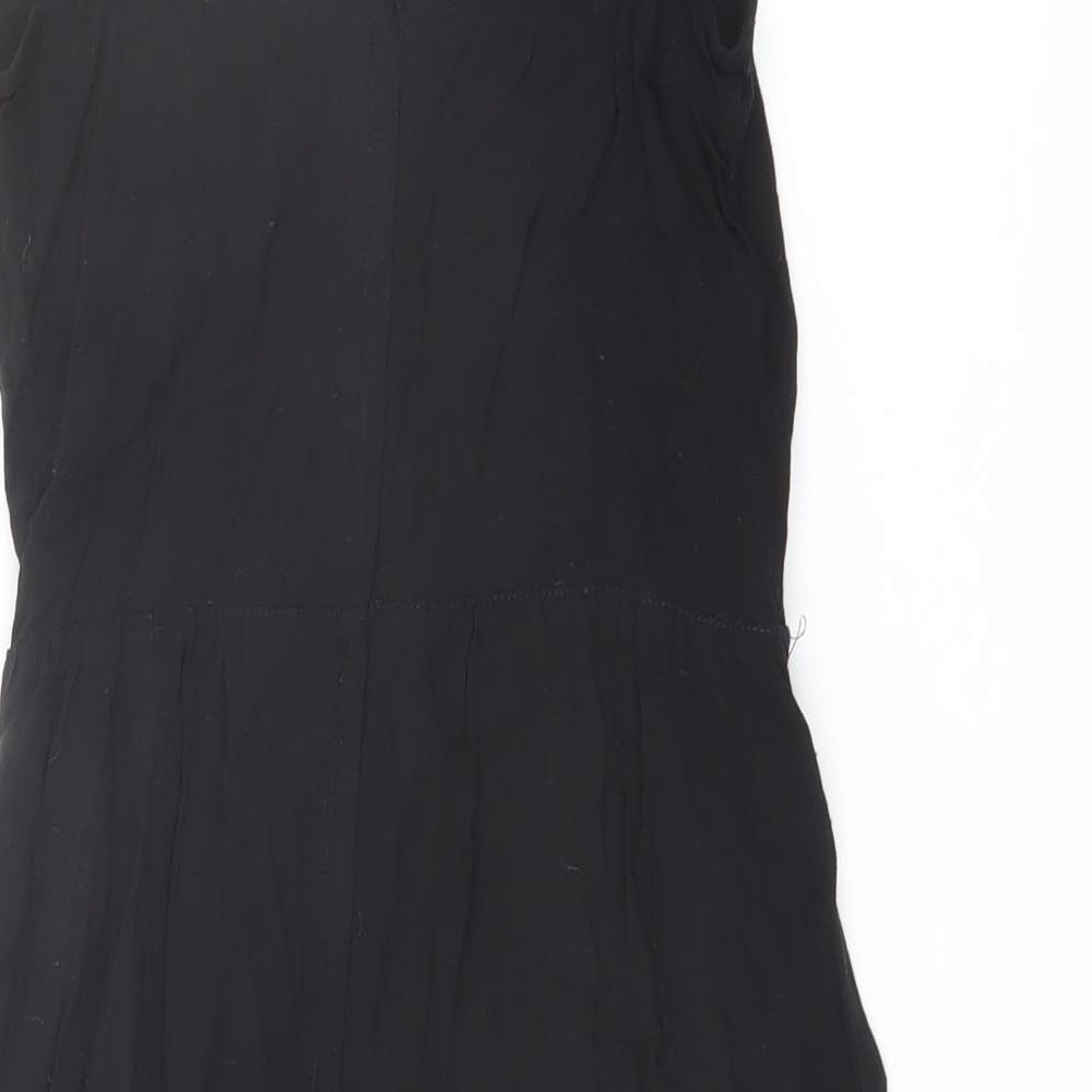 H&M Womens Black Viscose Slip Dress Size 8 Round Neck Zip