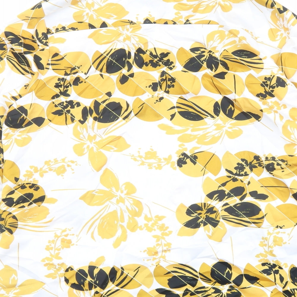 Marks & Spencer Womens Yellow Geometric Polyester Basic Button-Up Size 14 Collared