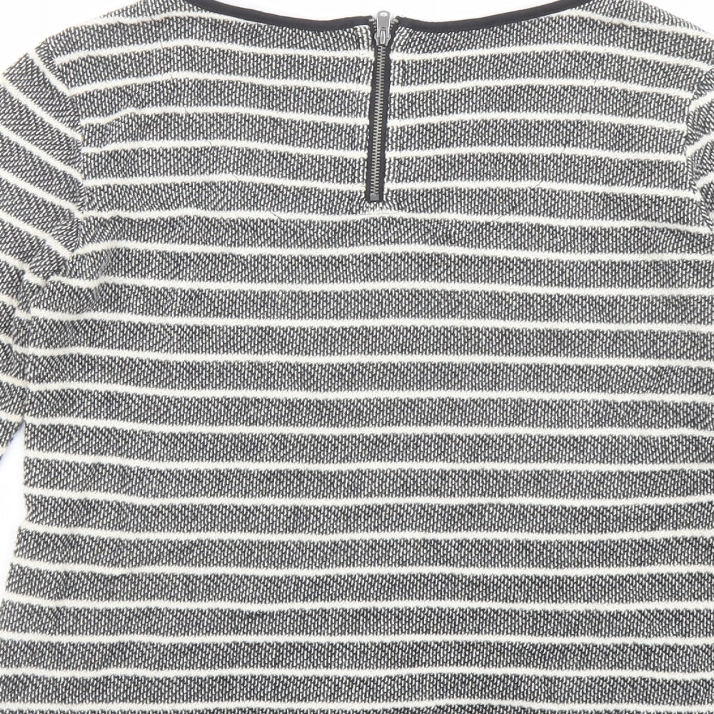 Marks & Spencer Womens Grey Round Neck Striped Cotton Pullover Jumper Size 8