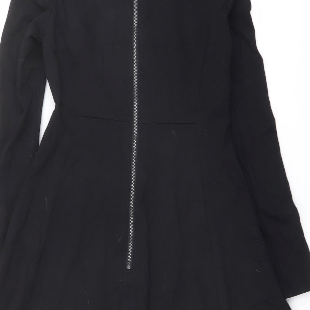 Marks & Spencer Womens Black Viscose Fit & Flare Size 8 Boat Neck Zip