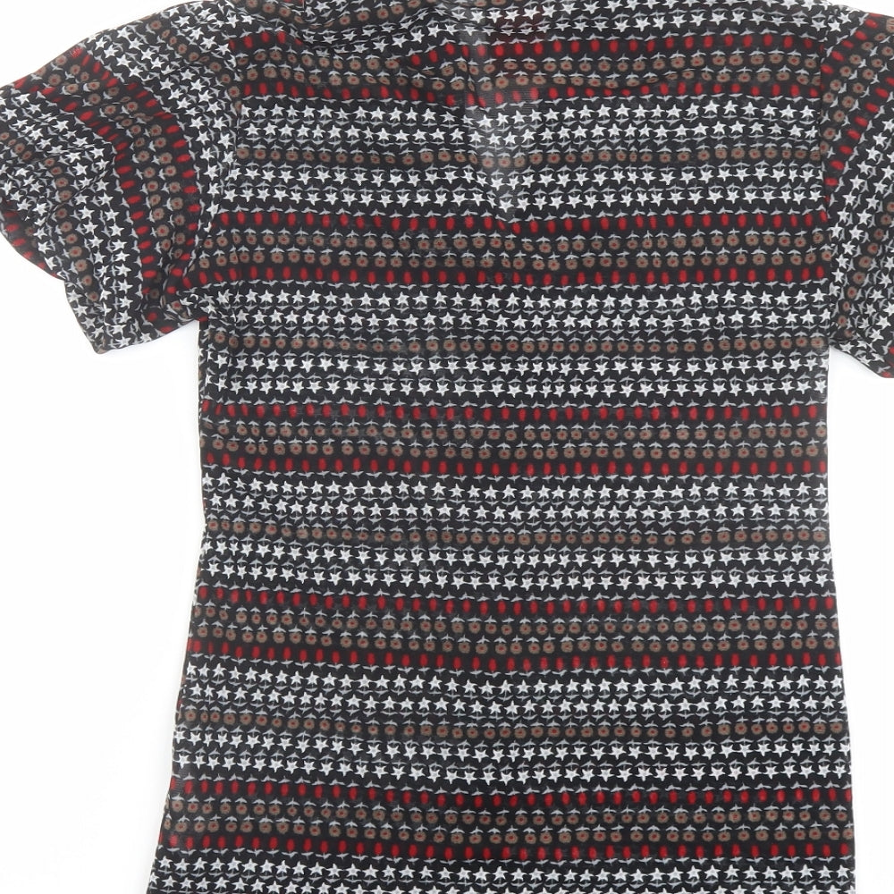 Zara Womens Multicoloured Geometric Polyester Basic Button-Up Size M V-Neck