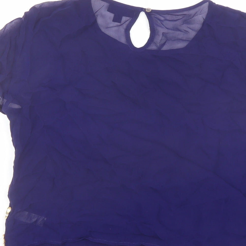 Topshop Womens Blue Striped Polyester Basic Blouse Size 10 Round Neck
