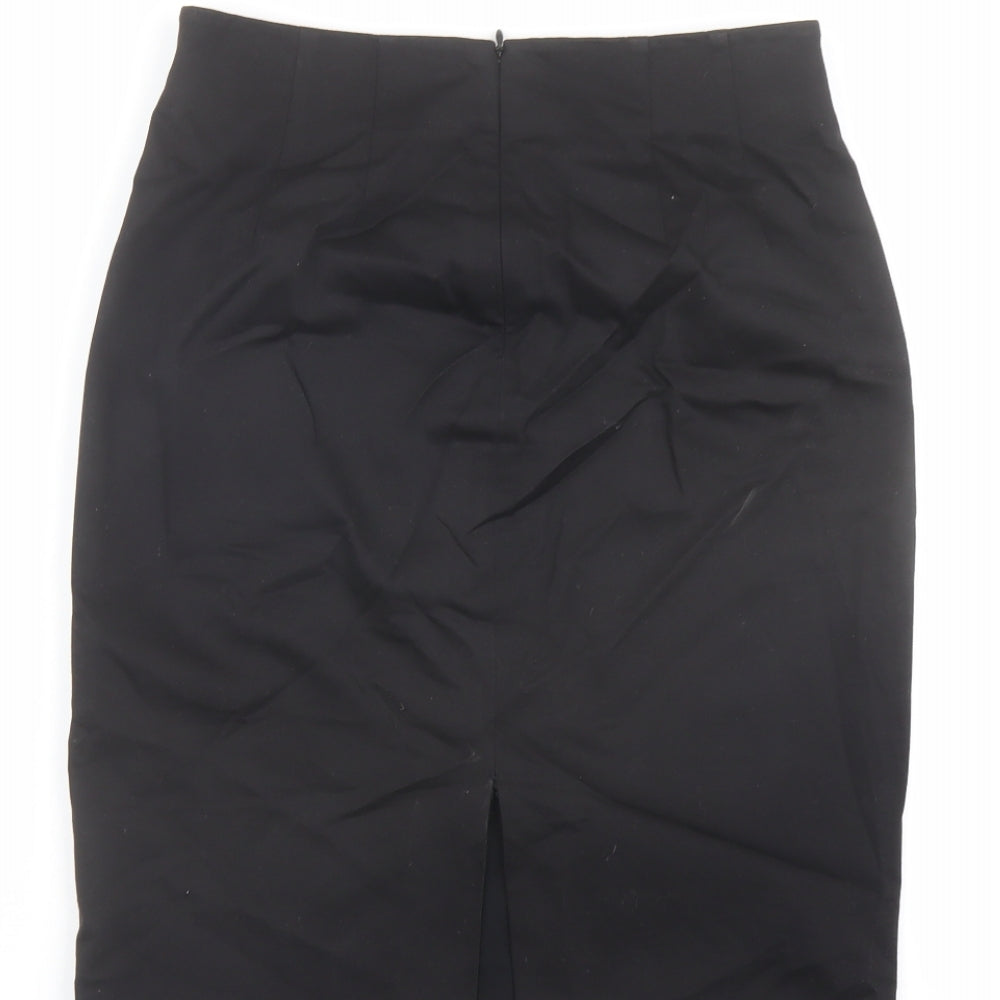Zara Womens Black Cotton Straight & Pencil Skirt Size 8 Zip