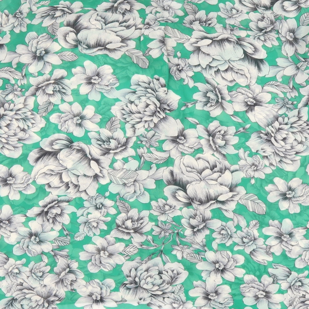 Dorothy Perkins Womens Green Floral Polyester Basic Button-Up Size 8 Round Neck