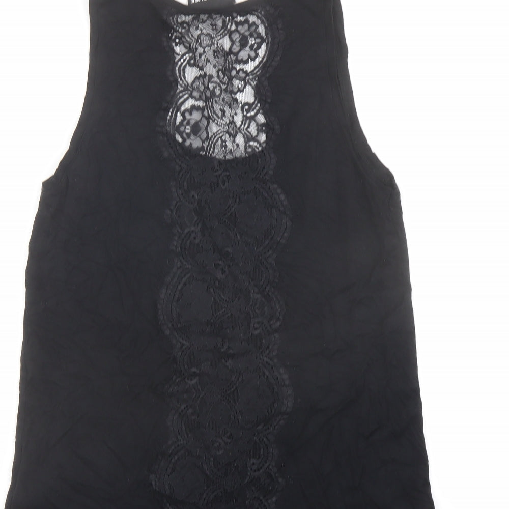Warehouse Womens Black Viscose Basic Tank Size 10 Round Neck
