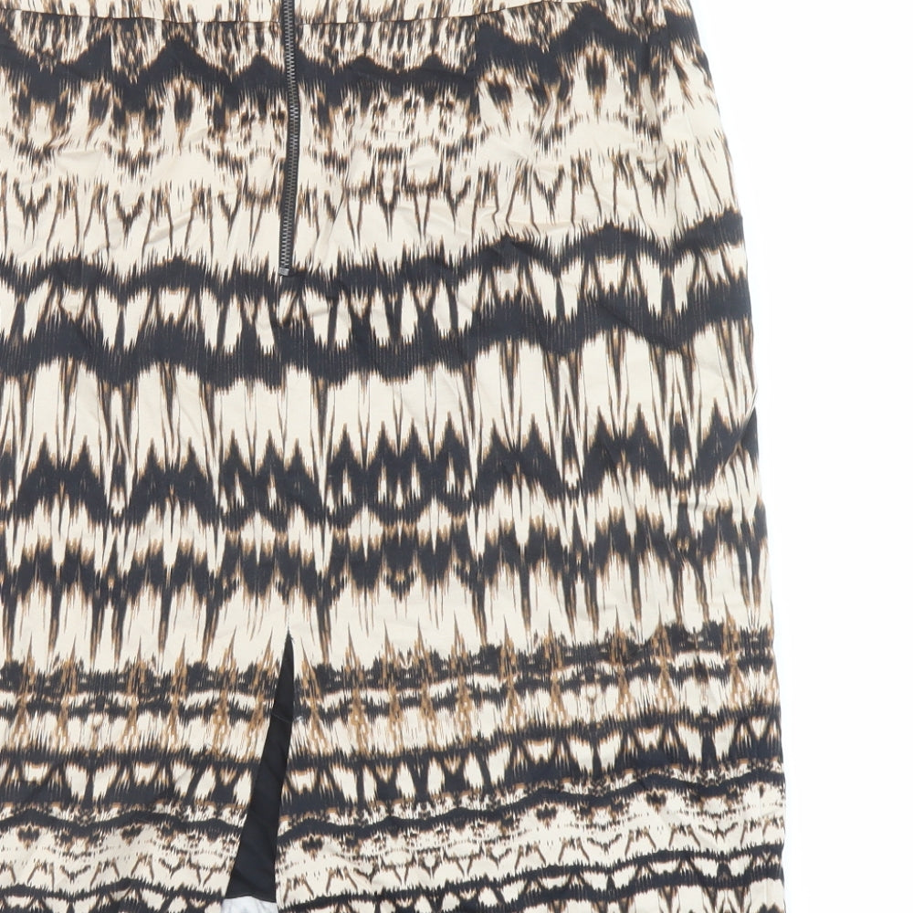 Marks & Spencer Womens Beige Geometric Cotton A-Line Skirt Size 10 Zip