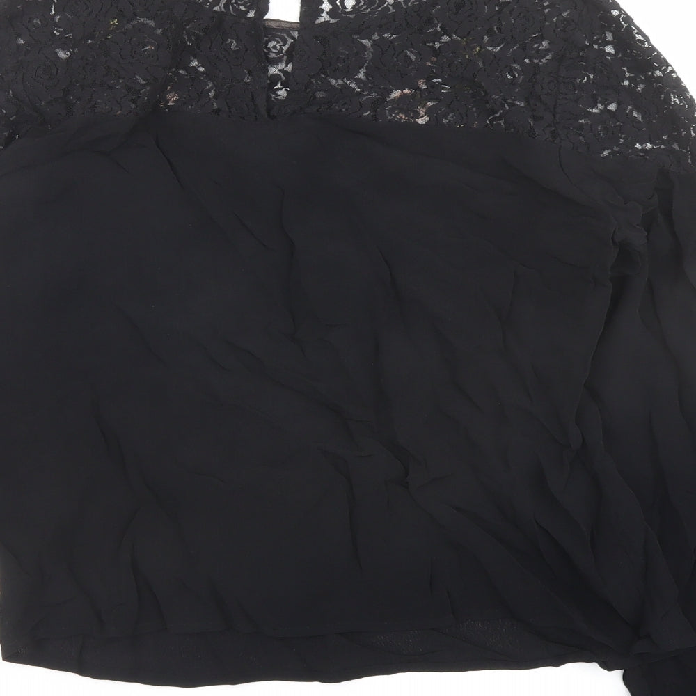 Red Herring Womens Black Viscose Basic Blouse Size 10 Boat Neck - Lace Detail
