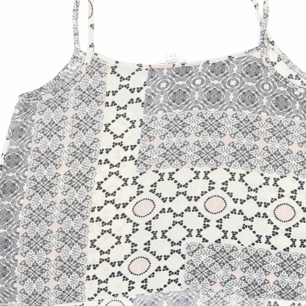 New Look Womens Multicoloured Geometric Polyester Camisole Tank Size 10 Scoop Neck