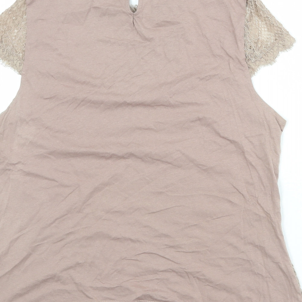 Dorothy Perkins Womens Brown Cotton Basic Blouse Size 16 Mock Neck