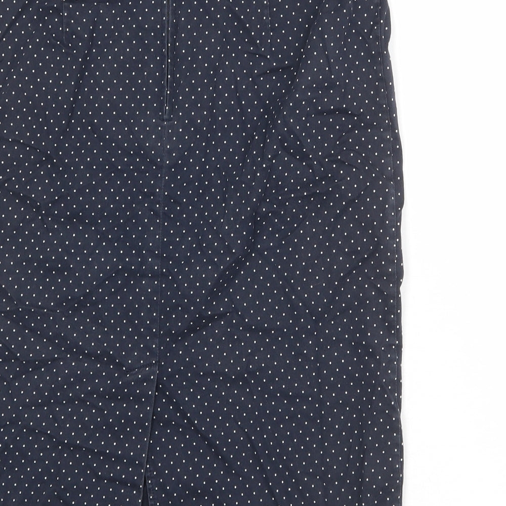 Next Womens Blue Polka Dot Cotton Straight & Pencil Skirt Size 10 Zip