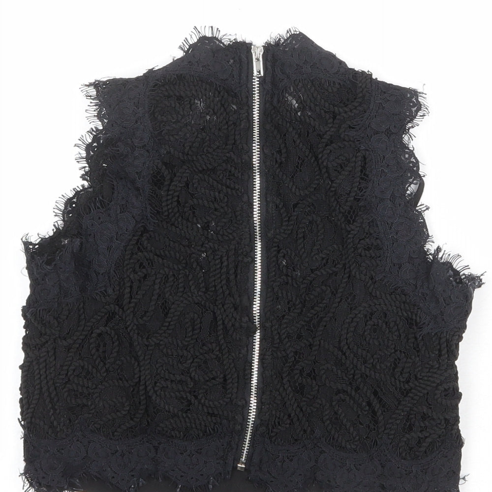 Missguided Womens Black Polyester Cropped Blouse Size 6 Round Neck