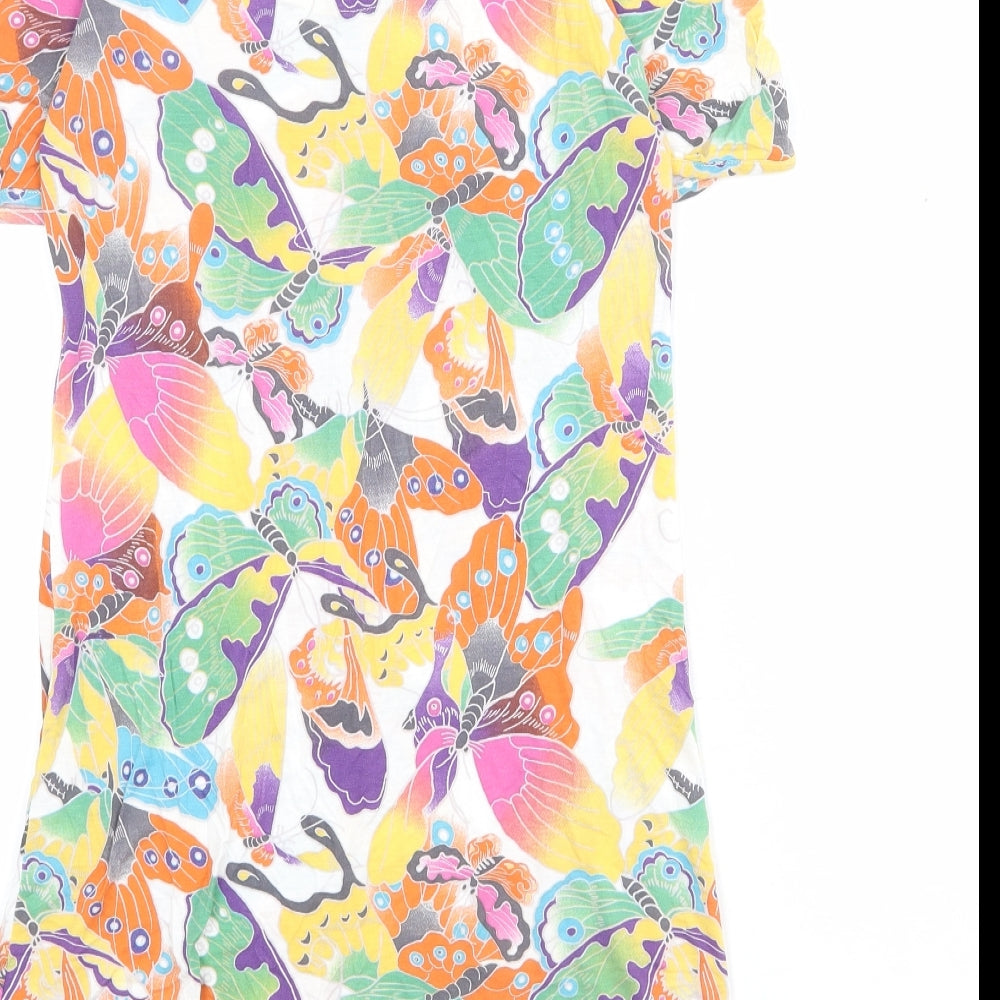 NEXT Womens Multicoloured Geometric Viscose T-Shirt Dress Size 10 Round Neck Pullover - Butterfly pattern