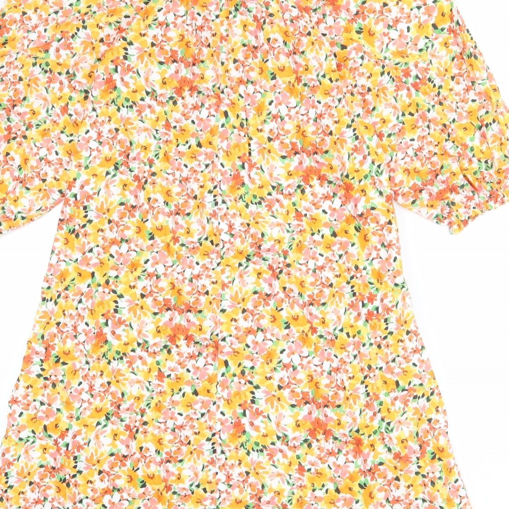 New Look Womens Multicoloured Floral 100% Cotton A-Line Size 8 Square Neck Pullover