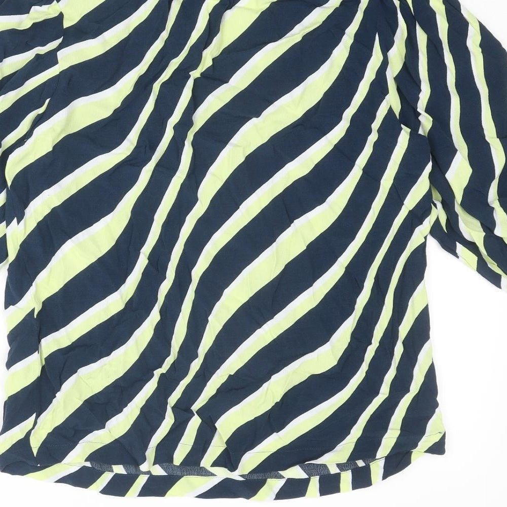 Marks & Spencer Womens Blue Striped Viscose Basic Blouse Size 10 V-Neck