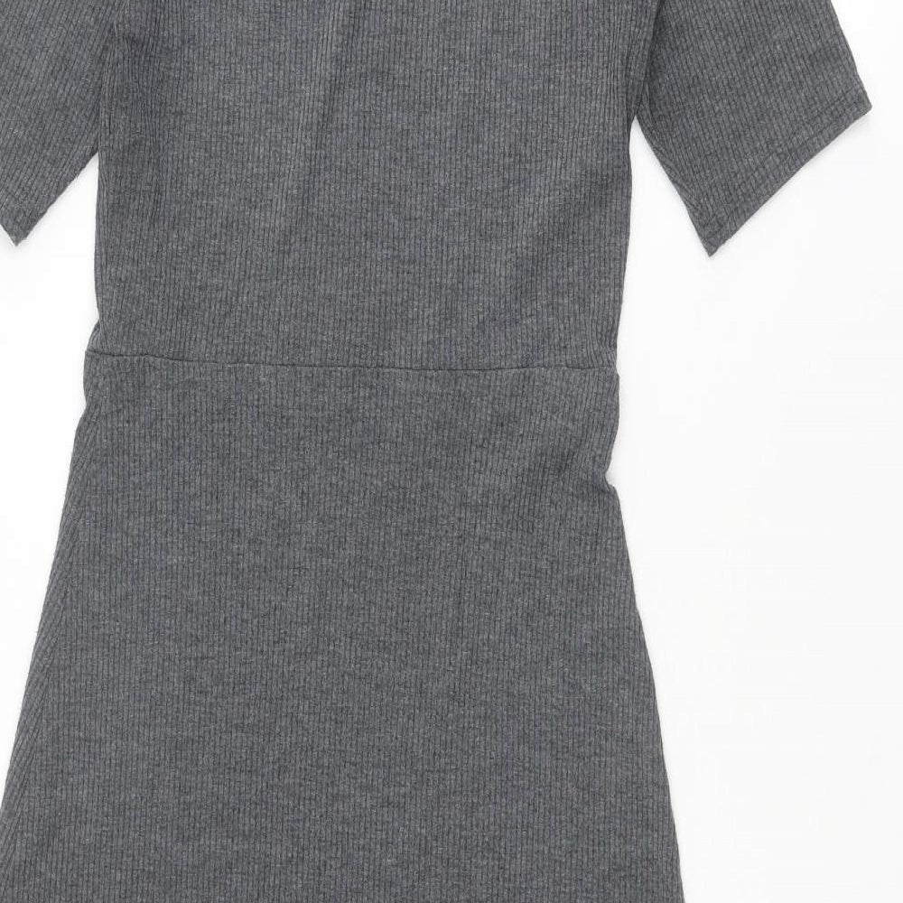 New Look Womens Grey Polyester A-Line Size 10 Mock Neck Pullover